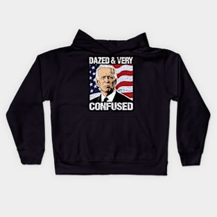 Biden Dazed And Very Confused - Funny Anti Biden - US Distressed Flag - Pro America Kids Hoodie